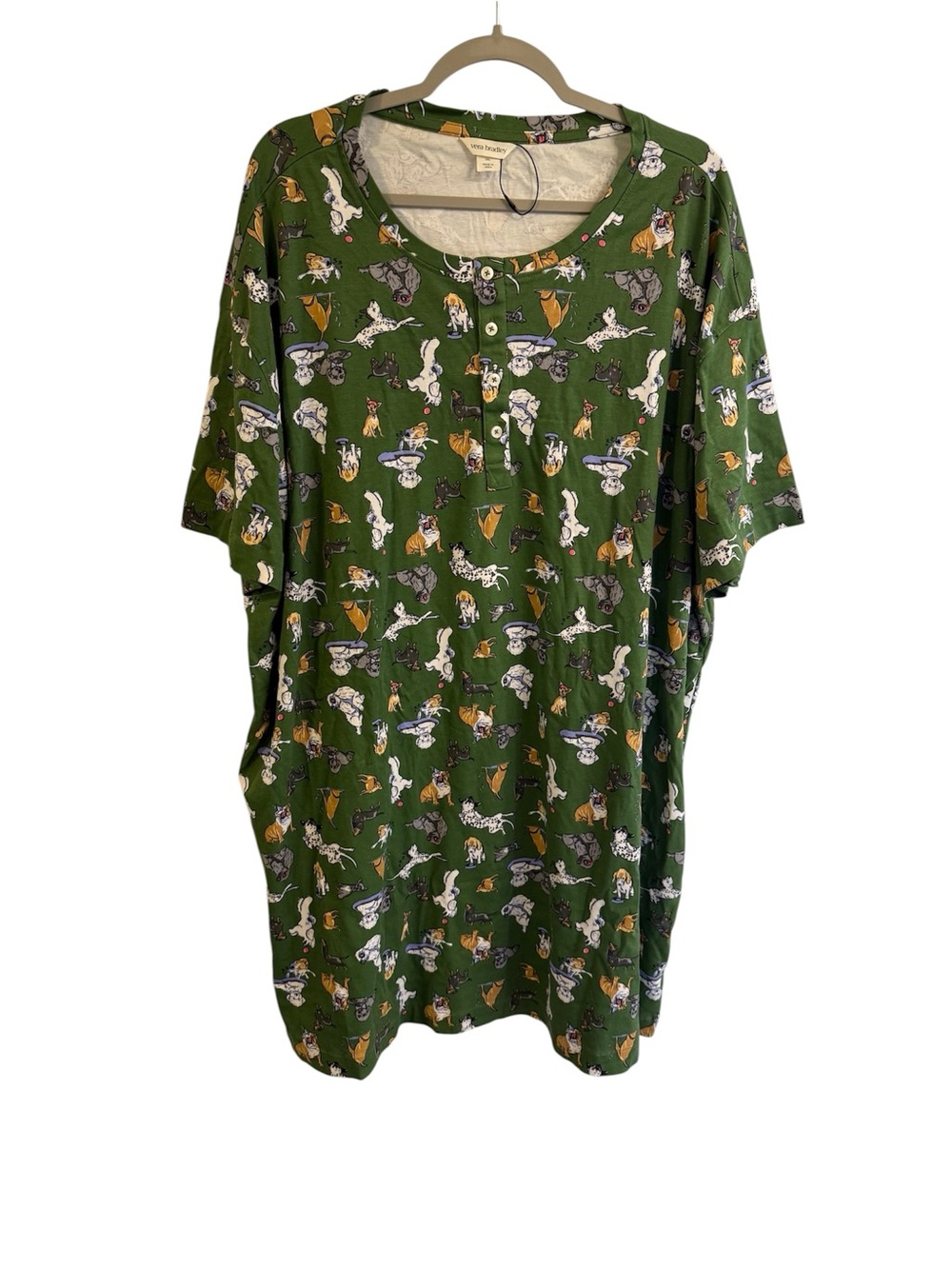 Vera Bradley Olive Green Short-Sleeve Gown with Dog Print